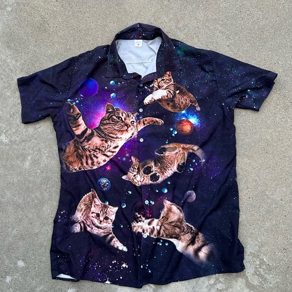 Space Cat Button Down Shirt | Space Kitty - Picture 1 of 4